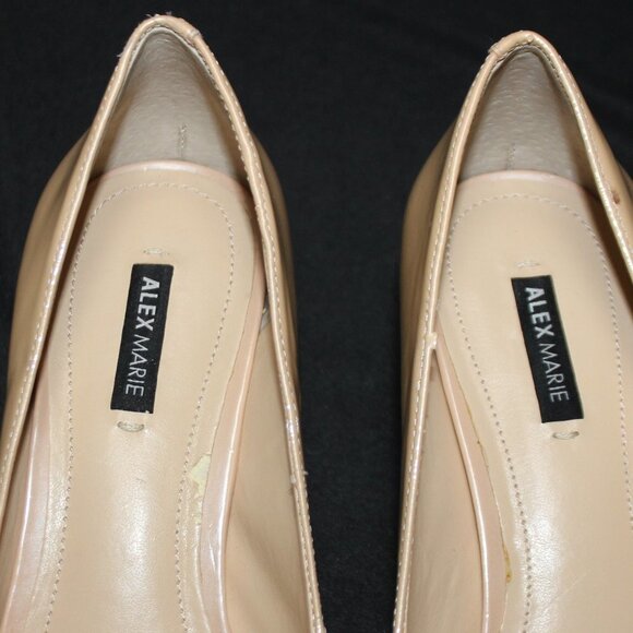 Alex Marie Patent Nude Beige Rhinestone Embellished Peep Toe Heels - Picture 12 of 15